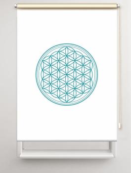 Rollo Blume des Lebens türkis  blanco - Sichtschutz Extartiqe